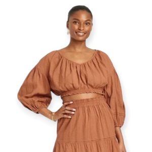 Universal Thread Crop Top Puffy Long Sleeve Rust Burnt Orange Women’s Medium